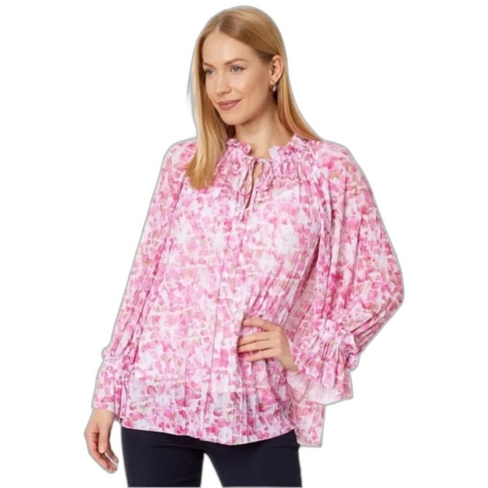 Vince Camuto Pleated Peasant Blouse Size XL Pink Floral 2-Pieces Cami & Blouse